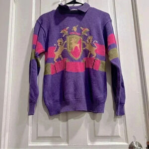 Vintage Izod Club  Geometric Color Block Knit Sweater Unisex 80's Y2K Vibe Sz S